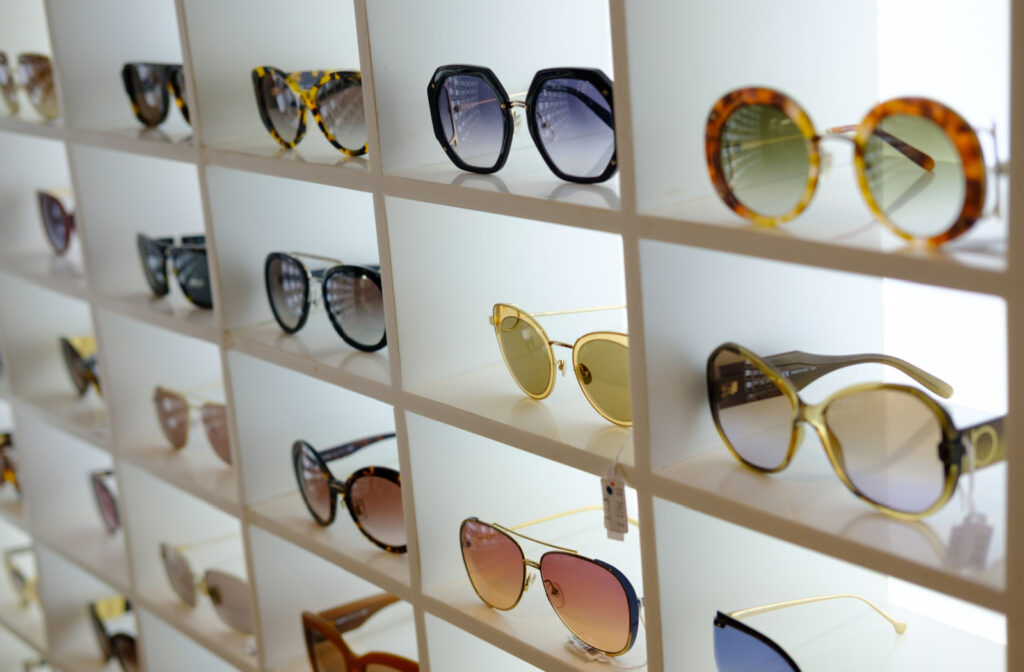 A display case of sunglasses.
