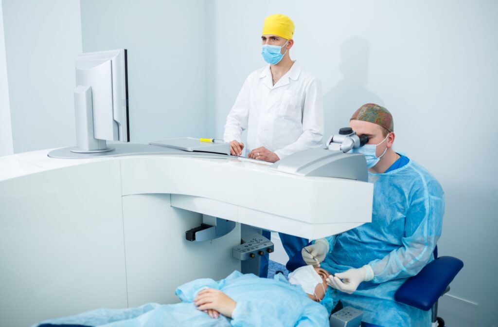 A person undergoing laser eye surgery to correct nearsightedness.
